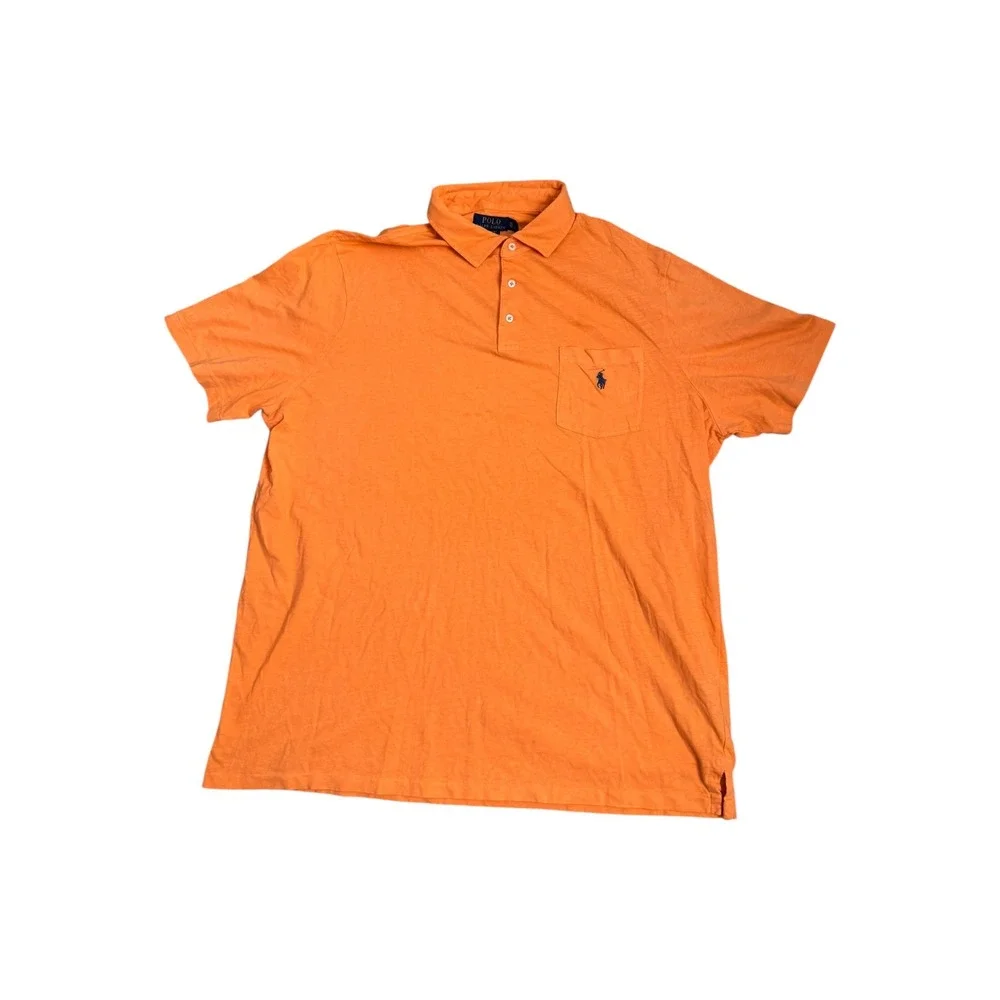 Polo Ralph Lauren Classic Fit Cotton Linen Blend Polo Shirt Pocket Orange Men XL